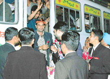 Guests from Pakistan being welcomed on their arrival from Lahore at Sector-16 cricket stadium in Chandigarh on Sunday evening.