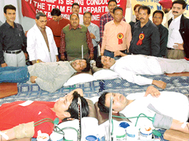 A view of a blood donation camp at Garhwal Bhavan, Sector 29, Chandigarh on Sunday.