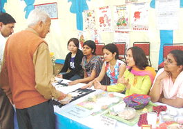 Students of Lady Irwin College educating the visitors at Diabetes 2005 Medical Camp, organised by Diabetic Self-care Foundation at Constitution Club in the Capital on Sunday