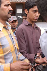 Mohammad Sariq, member of the Lashkar-e-Toiba, is produced at Tis Hazari Court by the Delhi Police in New Delhi on Sunday. 