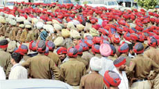 Punjab Police personnel on security duty at Mohali.