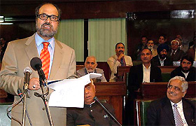 Jammu and Kashmir Finance Minister Muzaffar Hussain Baig presents the Budget in Legislative Assembly on Monday