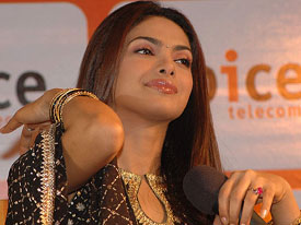 Priyanka Chopra is happy on the occasion of the announcement of her being the brand ambassador of Spice Telecom in Chandigarh