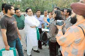 A TV channel interviews Pakistanis at the Sector 17 Plaza in Chandigarh on Tuesday