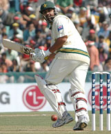 Pakistan captain Inzamam-ul-Haq executes a shot during the first days play of the first Test in Mohali on Tuesday. 
