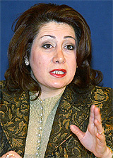Iraq's Minister of Public Works, Nasreen Mustapha Berwari, speaks during a news conference in Baghdad on Tuesday