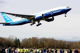 Boeing's newest 777, the 777-200LR Worldliner, makes its inaugural flight
