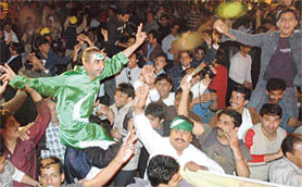 Pakistani guests dance at a dinner party hosted by the Punjab Chief Minister at Chandigarh Club on Wednesday.