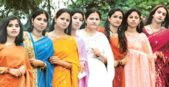 Participants wait for their turn to walk on the ramp for Ms Government College for Women title. 