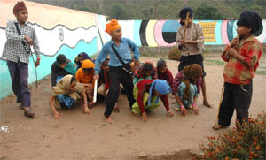 Students of Government Primary School, Tanda, Ropar, give a theatre presentation of a short story  Jhuthha Aajrdi on a stage in the school on Wednesday.