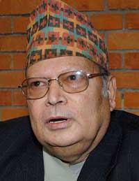 Nepal's Foreign Minister Ramesh Nath Pandey speaks to the media