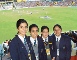 Yadvindra Public School students at the terrace stand at the PCA Stadium in Mohali on Thursday