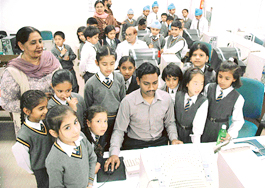 Students of Yadavindra Public School, Mohali during a visit to The Tribune office in Chandigarh on Thursday.