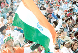 Indian supporters cheer for Indian team at PCA stadium, Mohali, on Thursday.