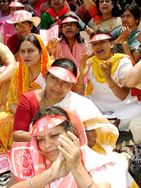 Women bank employees during a rally "Morcha to Parliament" taken out by the All-India Bank Employees Association