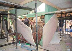 The makeshift stage that collapsed during the Indo-Pak kabaddi and wrestling competitions held at Zirakpur on Friday. 