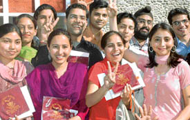 Students of Government College, Sector 11, Chandigarh after receiving awards on Friday. 