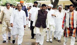 NDA MLAs enter the Jharkhand Assembly in Ranchi for the floor test on Friday.