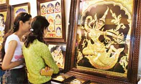 Tanjore paintings at Poompahar exhibition at the Nehru Sidhant Kender in Ludhiana on Friday