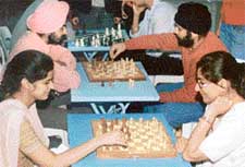 A chess match in progress during the NOZIT-2005 sports festival being organised at the Dayanand Medical College and Hospital, Ludhiana