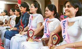 Students of the Government College for Women, Ludhiana, at the prize distribution function of the college on Friday