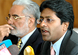 Mr I.S. Bindra, president of the Punjab Cricket Association, and Mr Lalit Modi, president of the Rajasthan Cricket Association, at a press conference in Mohali on Friday