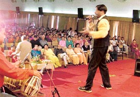 Nirmal Sandhu sings for PG students of Ramgarhia Girls College at a function organised on Saturday