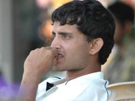 Indian captain Sourav Ganguly bites his nails on the fifth day of the first Test in Mohali