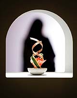 A miniature flower designed by an amateur horticulturist is displayed at the 2005 New England Spring Flower Show