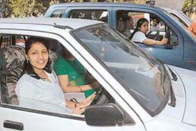 Woman on wheel at ‘‘Women’s Fun Drive’’ car rally flagged off in Sector 8, Chandigarh