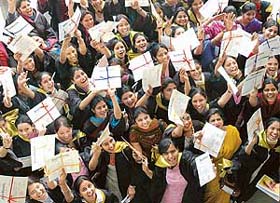Students of Government College for Girls, Sector 42, in jubilant mood after getting the degrees at their annual convocation
