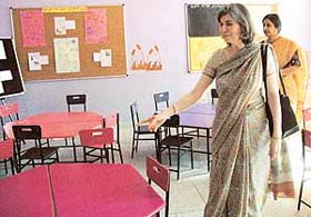 Ms Bonny Sodhi walks around the kindergarten section of Yadavindra Public School in Mohali