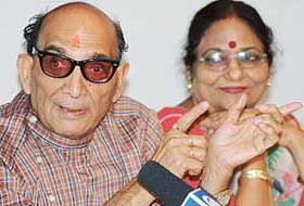 Mr M.L. Koser, secretary, Pracheen Kala Kendra, and Ms Shobha Koser address a press conference in Chandigarh