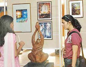 Students of the Government College of Art, Sector 10, Chandigarh, during the annual art exhibition of the college