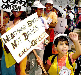 Child labour girls from different states participate in a rally organised by the Campaign Against Child Labour at Mandi House in New Delhi on Monday.
