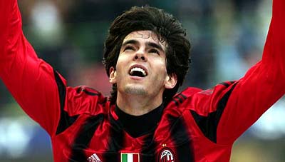 Italian soccer club AC Milan's Brazilian gamemaker Kaka celebrates his goal against Sampdoria