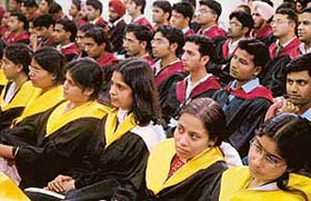 Students attend the 44th annual convocation of DAV College, Sector 10, in Chandigarh
