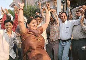 Mrs Jasma Devi, mother of Kalka MLA Chander Mohan, in a jubilant mood after he was made Deputy CM of Haryana at his residence in Sector 8, Panchkula