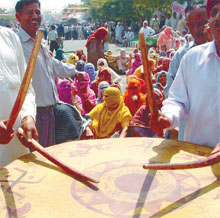 Activists of Delhi Gramin Vikas Panchayat demonstrating against the anti-villager policies of the Delhi Government at Vidhan Sabha in the Capital on Tuesday.