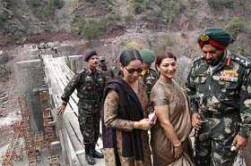 The Chief of the Army Staff, Gen J.J. Singh, inspects work on the Kaman bridge on the LoC