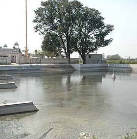 Treated sewage water collected in a pond is used for washing and cultivation in Kharoudi village