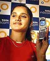 Tennis star Sania Mirza at the launch of a signature series of Tata Indicom mobile phone handsets in Hyderabad on Thursday.