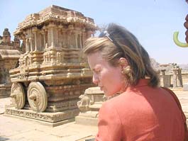 Princess of Belgium Mathilde during a visit to Vijaya Vittala temple in Hampi in Karnataka on Wednesday.