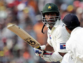 Yousuf Youhana plays a stroke during the second days play of the second Test in Kolkata on Thursday