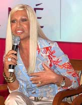 Italian fashion designer Donatella Versace speaks to the media during a press meet for a reality fashion television show in Mumbai on Friday.