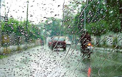 Raindrops on the windscreen of a vehicle present a beautiful scene in Ludhiana on Friday