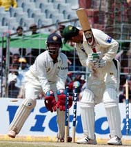 Abdur Razzaq looks back after being clean bowled by Anil Kumble in Kolkata on Sunday