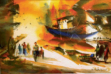 One of the works on display at the IndusInd Art Gallery, Sector 8, under the aegis of Art For All, an organisation that promotes upcoming talent, besides sourcing original works of art from Kolkata.