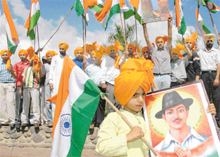 A procession in memory of Shaheed Bhagat Singh was taken out by the All-India Anti-Terrorist Front on the campus of Panjab University in Chandigarh on Tuesday. 