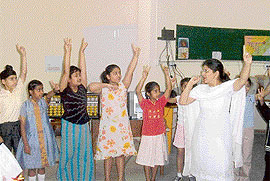 Shikha Sood demonstrates a new learning technique at Saupins School in Mohali.